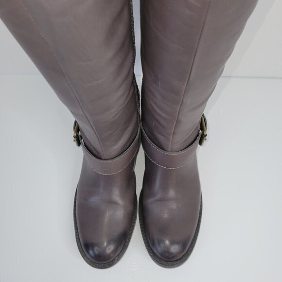 Enzo Angiolini Easayin Tall Riding Boots Dark Taupe Gray W/Buckle Detail Size 6M - Picture 2 of 16